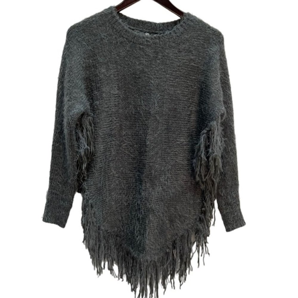 NWT Papa Grey Fringe Long Sleeve Sweater Size XS Grey Fringe Long